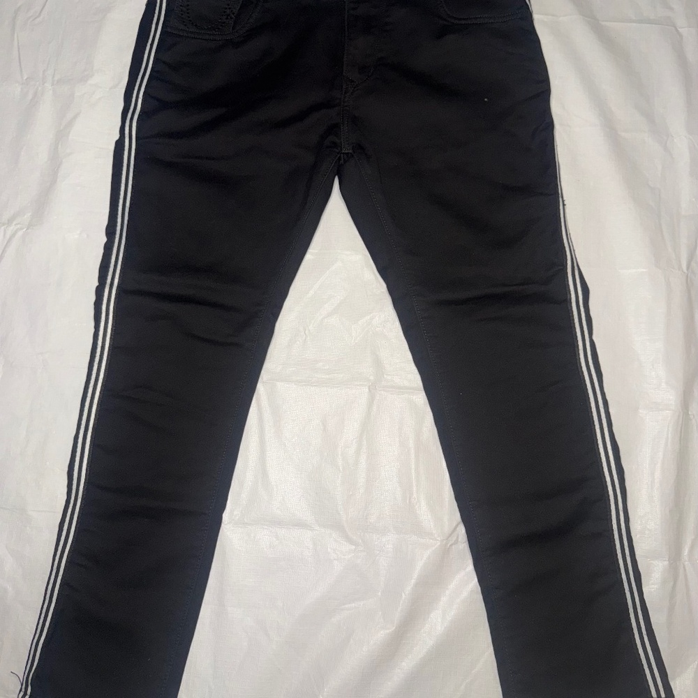 True religion black slim-fit jeans with white side stripes size 34